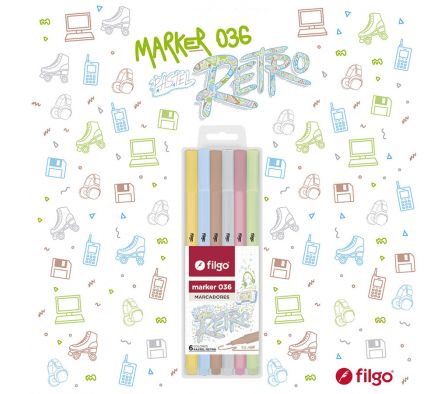 Marcador perm. Filgo 1.0 Estuche x 6 Pastel Retro